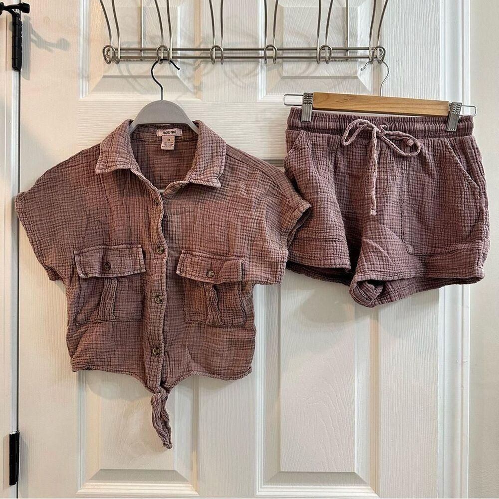 Rachel Paige Women's shorts button up purple linen set Size XS